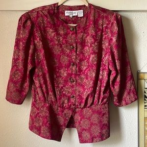 Vintage Andrea Gayle polyester floral button down blouse with shoulder pads